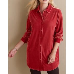 Soft Surroundings Top Red Velvet Boyfriend Tunic Shirt Holiday Party Occasion